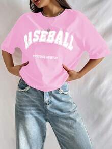 SHEIN Unity Camiseta gráfica de hombros caídos con eslogan, camisetas gráficas para mujer - Rosa - Ver 6