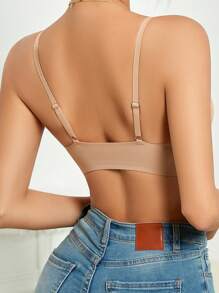 Women's Khaki Knitted Backless Bra Casual Comfy Push Up Front Closure Lingerie - Khaki - View 2