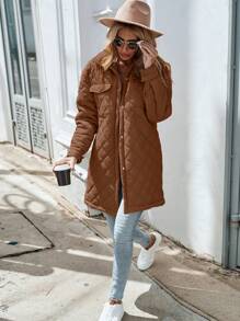 SHEIN Clasi 翻蓋口袋落肩袖絎縫外套 - 咖啡棕 - 查看 5