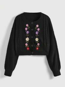 ROMWE Fairycore 女式花卉刺繡釦扣針織外套 - 彩色 - 查看 1