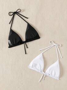 SHEIN Swim 2 Piezas/set Top De Bikini De Cuello Halter Para Mujer