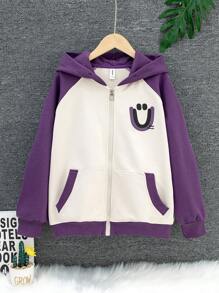 Cậu bé Tween Cartoon & Đồ họa chữ cái Tay Raglan Hai âm áo có mũ Áo khoác - Màu tím - Xem 1