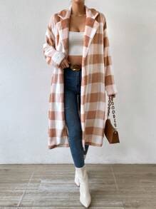 Chiquease 格紋落肩法蘭絨大衣 - 橘色 - 查看 5