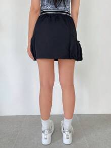 SHEINNeu 女式束口側邊裙 - 黑色 - 查看 3