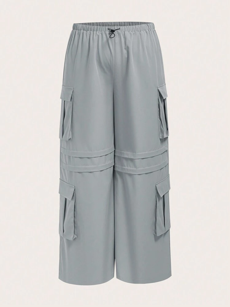 Plus Flap Pocket Side Drawstring Waist Cargo Pants