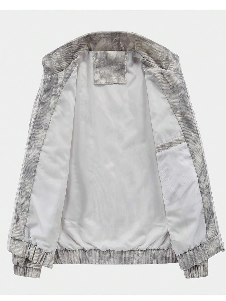 Loose Men's Tie Dye Letter Patch Detail Zipper Jacket Without Inner Fleece , Corduroy