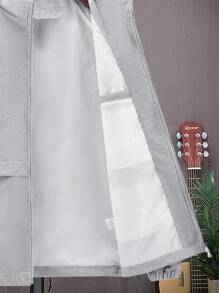 Manfinity Hypemode Loose Fit Men's Zipper Closure Raglan Sleeve Jacket - Grey - View 3