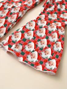 Young Girl Christmas Print Sweatshirt & Flare Leg Pants