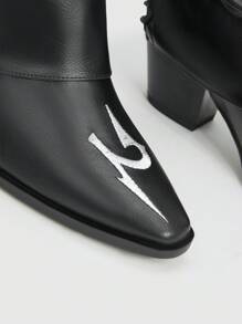 Styleloop Women's Chunky Heel Ruched Boots, Fashionable Black Boots - Black - View 4