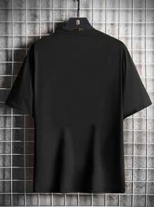 Manfinity Roghcode Áo thun nam tay raglan họa tiết chữ màu sắc rộng rãi - màu đen - Xem 2