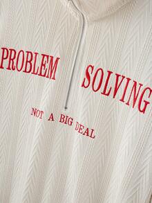 Manfinity Hypemode Men Letter Embroidery Quarter Zip Sweatshirt - Apricot - View 5