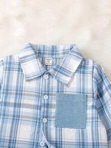 SHEIN 男小童格紋印花襯衫&牛仔褲