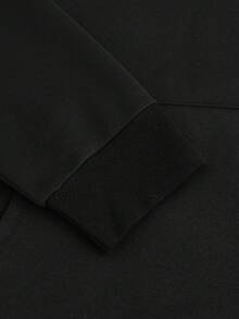 Manfinity Hypemode Men Letter Patched Kangaroo Pocket Drawstring Thermal Lined Hoodie - Black - View 3