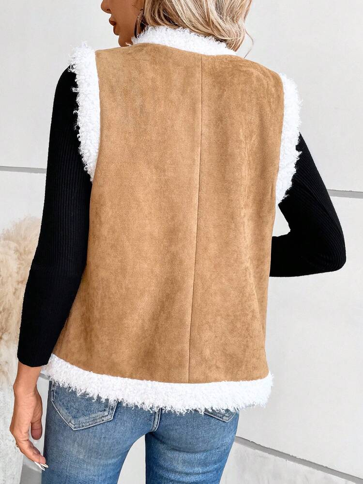 Contrast Color Frayed Vest Jacket
