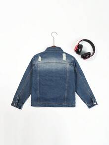 Tween Boy Ripped Flap Pocket Denim Jacket - Dark Wash - View 2