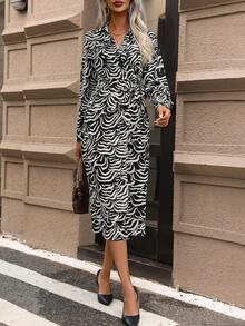 SHEIN Privé 滿版印花高衩洋裝 - 彩色 - 查看 6