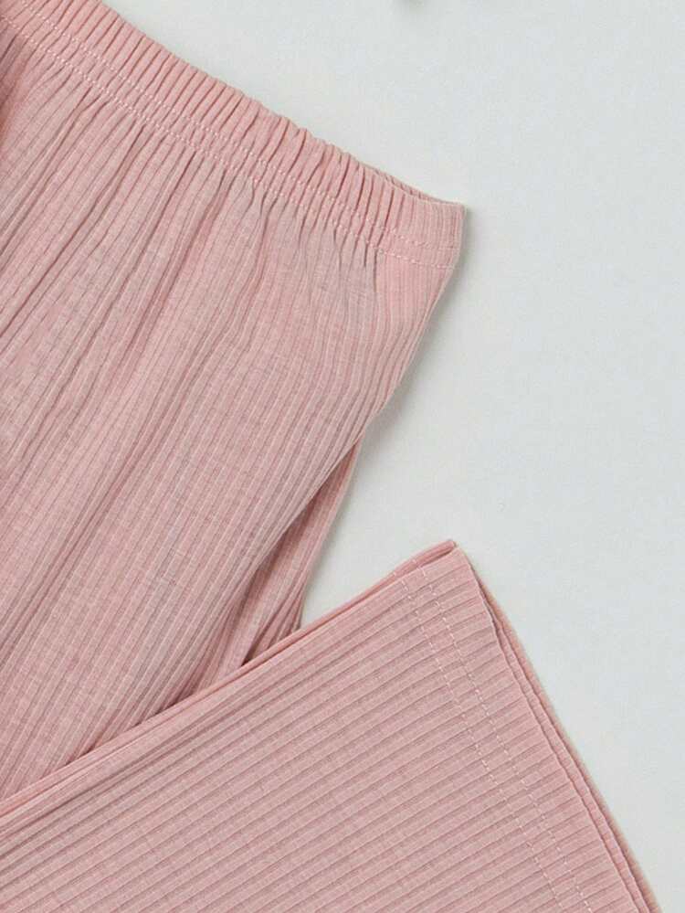 Tween Girl Solid V Neck Tee & Pants PJ Set