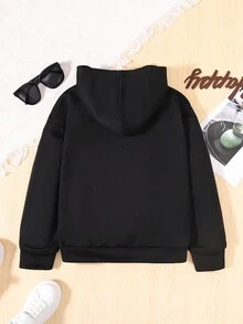 SHEIN 青少年男孩篮球字母图案卫衣 - 黑色 - 查看 2