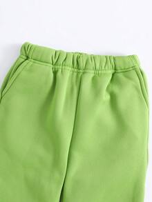 SHEIN 女小童卡通恐龍裝飾加絨內裏衛衣和衛褲 - 綠色 - 查看 6