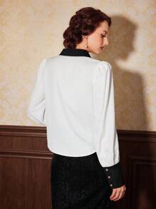 Vintamour 女士們拼貼蕾絲襯衫 - 白色 - 查看 5