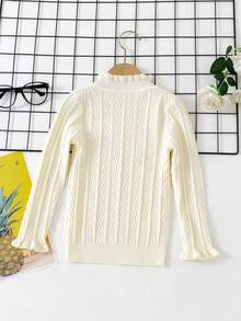 女小童褶邊紋理質感針織毛衣 - 杏色 - 查看 2