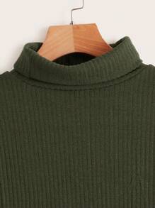SHEIN LUNE Solid Ribbed Knit Tee Dress - Army Green - View 4