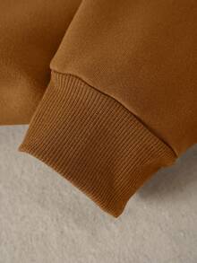 SHEIN Qutie 熊和標語圖案加絨內裏運動衫 - 棕色 - 查看 7