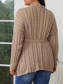 SHEIN Frenchy Kích thước lớn Bên Knotted Áo len Mở - Màu Khaki - Xem 2