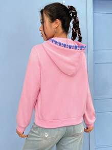 SHEIN EZwear Graphic Print Hoodie - Pink - View 2