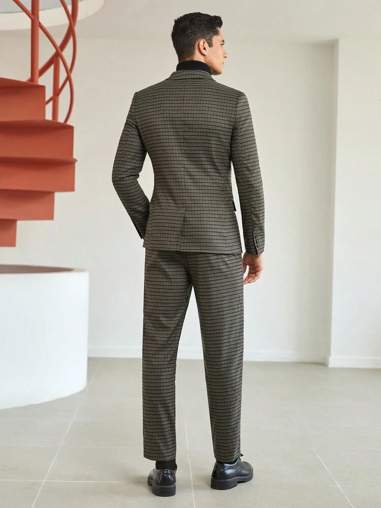 Men Plaid Single Breasted Blazer & Pants Set