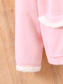 SHEIN Tween Girl Dual Pocket Raglan Sleeve Contrast Binding Fleece Overcoat - Pink - View 4
