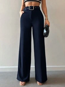 High Waist Belted Wide Leg Suit Pants