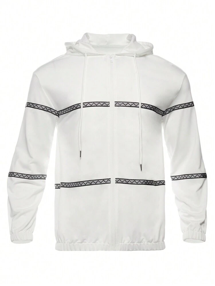 Boyfriend Style Men's Geometric Pattern Drawstring Sports Jacket Workout Tops Sports Jacket