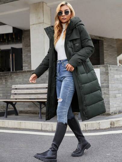 GASMAN Giacca imbottita con cappuccio di media lunghezza da donna, manica lunga, con coulisse, con cerniera e tasche, indumento esterno caldo