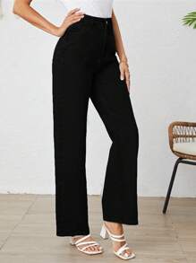 SHEIN Tall Quần jean ống đứng trơn - màu đen - Xem 4