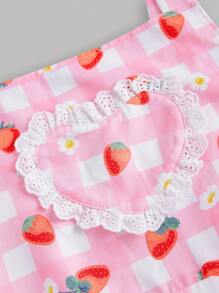 ROMWE Kawaii Women's Strawberry Check Print Overalls Jumpsuit