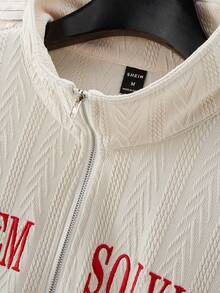 Manfinity Hypemode Men Letter Embroidery Quarter Zip Sweatshirt - Apricot - View 4