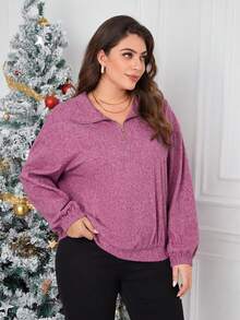 SHEIN Essnce Hơn Một nửa khóa kéo Thả vai Áo nỉ - Màu Hồng Tươi - Xem 4