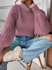 SHEIN Essnce Áo cao cổ Xoắn Dan Tay áo lồng đèn Áo len - Gỗ đỏ - Xem 4