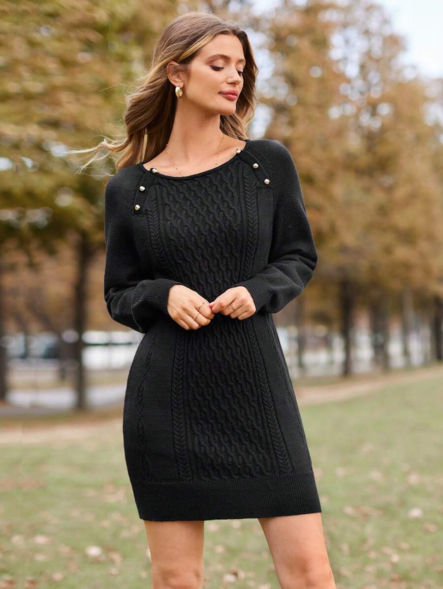 SHEIN Frenchy Vestido De Suéter - Negro - Ver 1