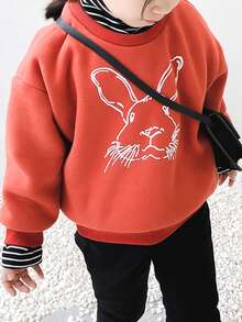 Chica Joven Pullover con estampado de dibujos animados de hombros caídos 2 en 1 - Naranja - Ver 2