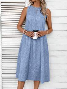 EMERY ROSE Solid Slant Pocket Tank Dress - Baby Blue - View 3