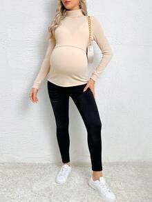 SHEIN 孕婦高領哺乳T恤 - 白色 - 查看 6