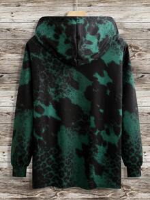 SHEIN LUNE Plus Bull Head & Slogan Graphic Drawstring Hoodie - Multicolor - View 2