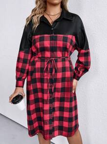 SHEIN LUNE Hơn In kẻ sọc Buffalo Thắt lưng Váy sơ mi - Nhiều màu - Xem 5