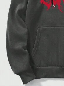 ROMWE MEN Grunge Punk 男士字母印花拉脫蓬袖連帽長袖運動衫 - 深灰色 - 查看 3