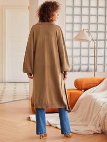 SHEIN Frenchy Women's Lantern Sleeve Cardigan - Khaki - View 7