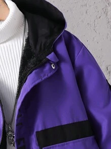 SHEIN 男大童1入組翻蓋口袋連帽加絨內裏夾克