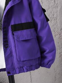 SHEIN 男大童1入組翻蓋口袋連帽加絨內裏夾克