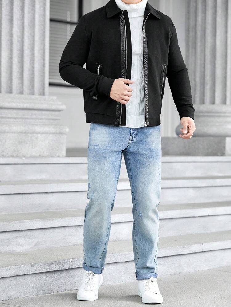 Loose Fit Men's Zip-Up Casual Long Sleeve Overcoat